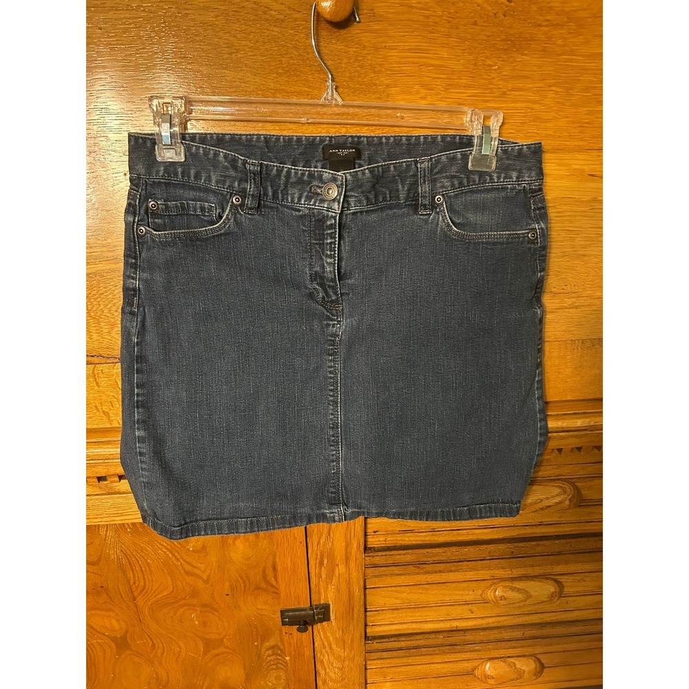 Ann Taylor Y2K Downtown Girl Dark Wash Denim Mini Skirt Cotton Blend Stretch